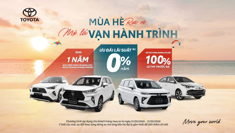 Ưu Đãi Toyota Tháng 5/2026 – Veloz Cross Tiếp Tục Hỗ Trợ 100% Lệ Phí Trước Bạ Và Quà Tặng Hấp Dẫn