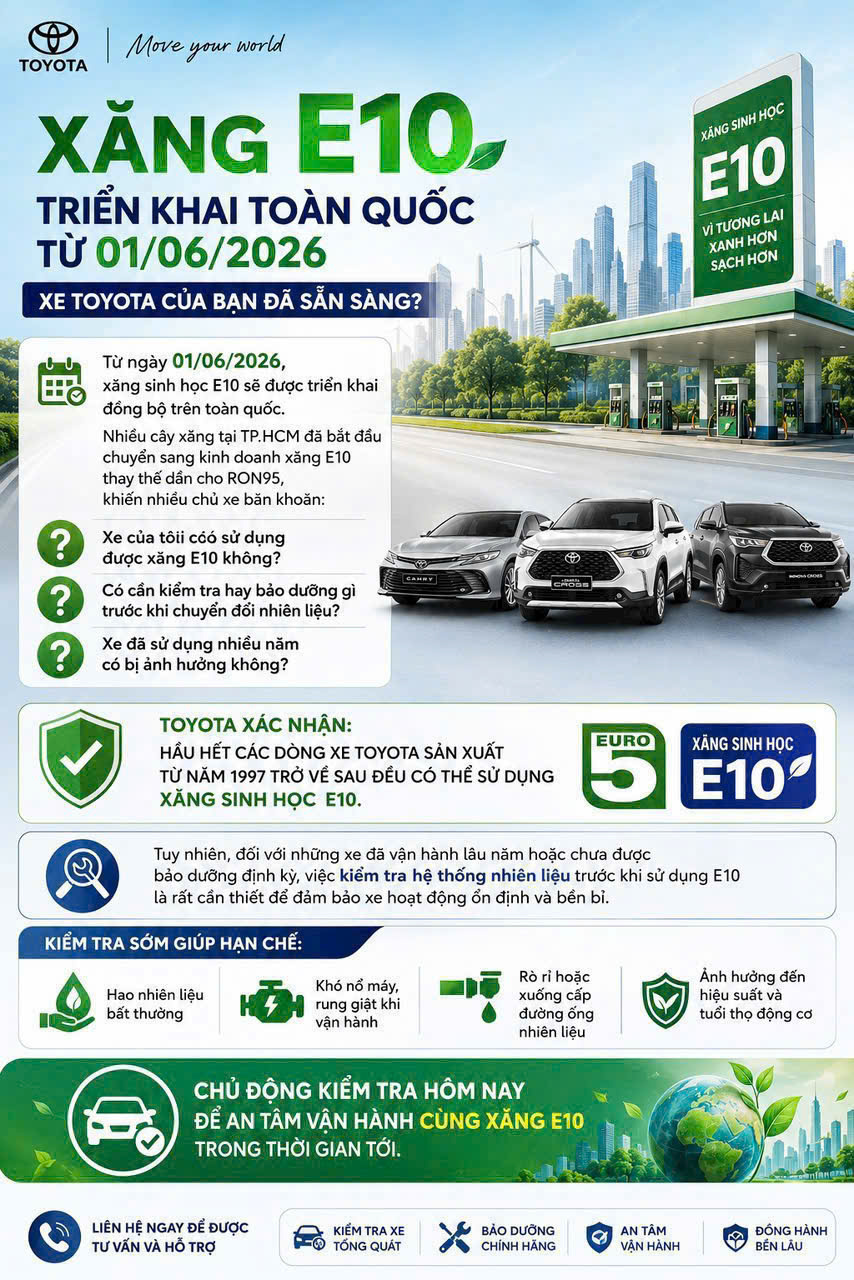 Xăng E10 Là Gì? Xe Toyota Có Dùng Được Xăng E10 Không? Những Điều Chủ Xe Cần Biết Năm 2026